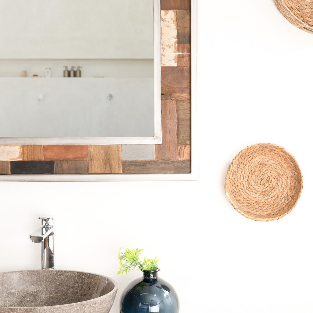 Grand miroir de salle de bain Factory bois métal 140x70