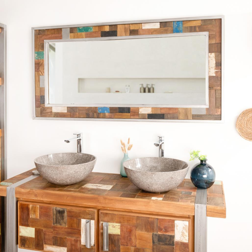Grand miroir de salle de bain Factory bois métal 140x70