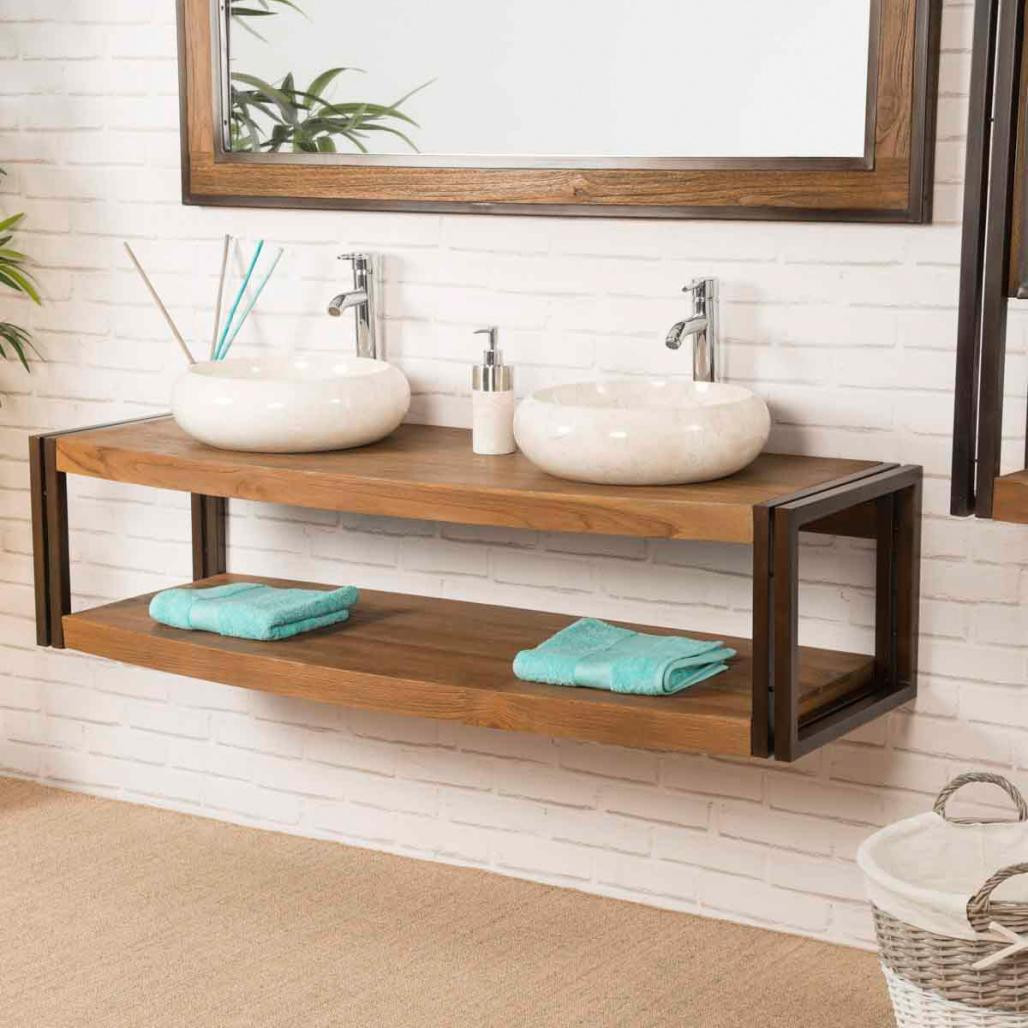 Meuble double suspendu Elégance teck métal 145 cm