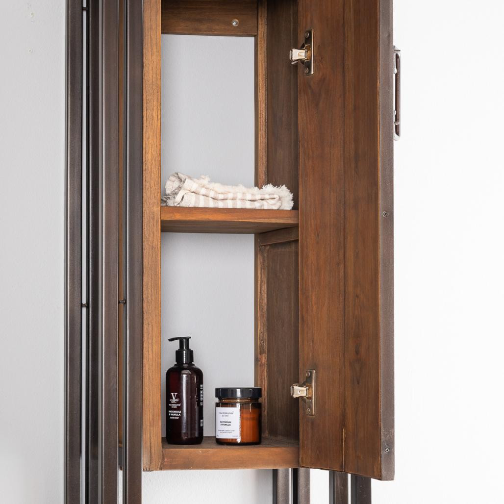 Colonne de salle de bain suspendue Elégance teck métal 110 cm Colonne de salle de bain suspendue Elégance teck métal 110 cm