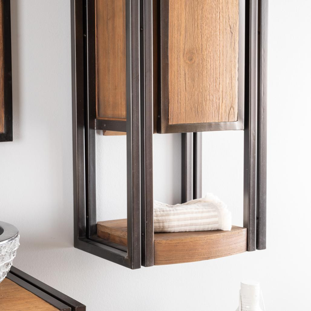 Colonne de salle de bain suspendue Elégance teck métal 110 cm Colonne de salle de bain suspendue Elégance teck métal 110 cm