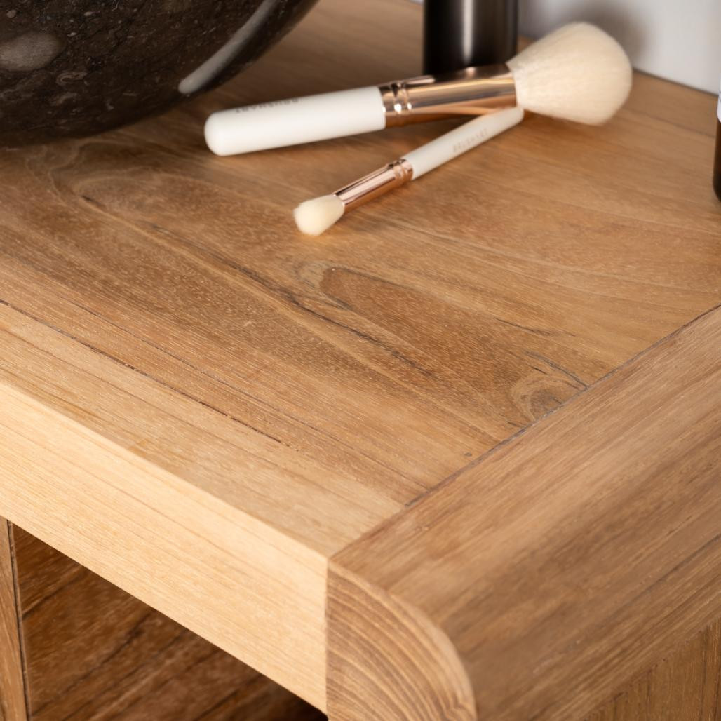 Petit meuble de salle de bain suspendu 50 cm en teck massif Rétro