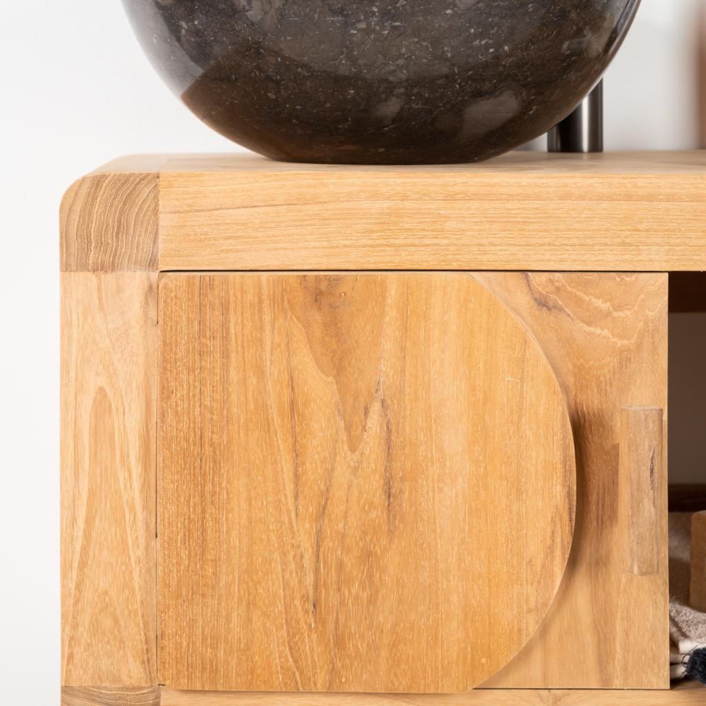 Petit meuble de salle de bain suspendu 50 cm en teck massif Rétro