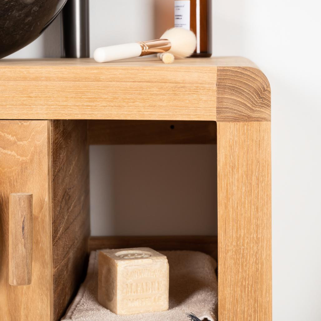 Petit meuble de salle de bain suspendu 50 cm en teck massif Rétro