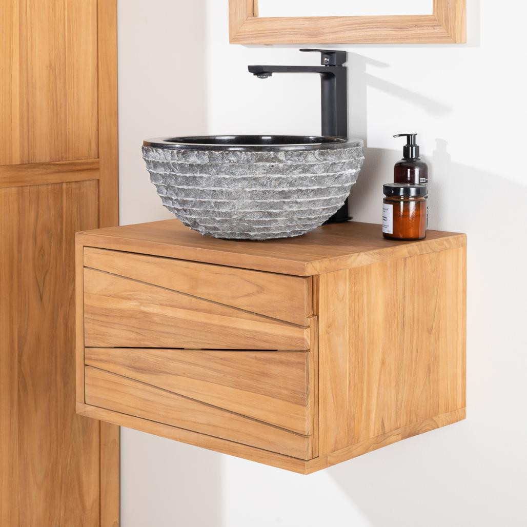 Meuble salle de bain suspendu en teck Cosy 50cm Meuble salle de bain suspendu en teck Cosy 50cm