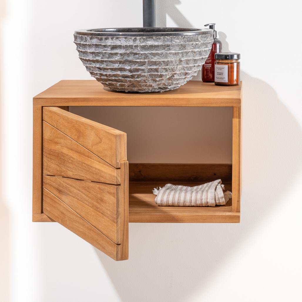Meuble salle de bain suspendu en teck Cosy 50cm Meuble salle de bain suspendu en teck Cosy 50cm
