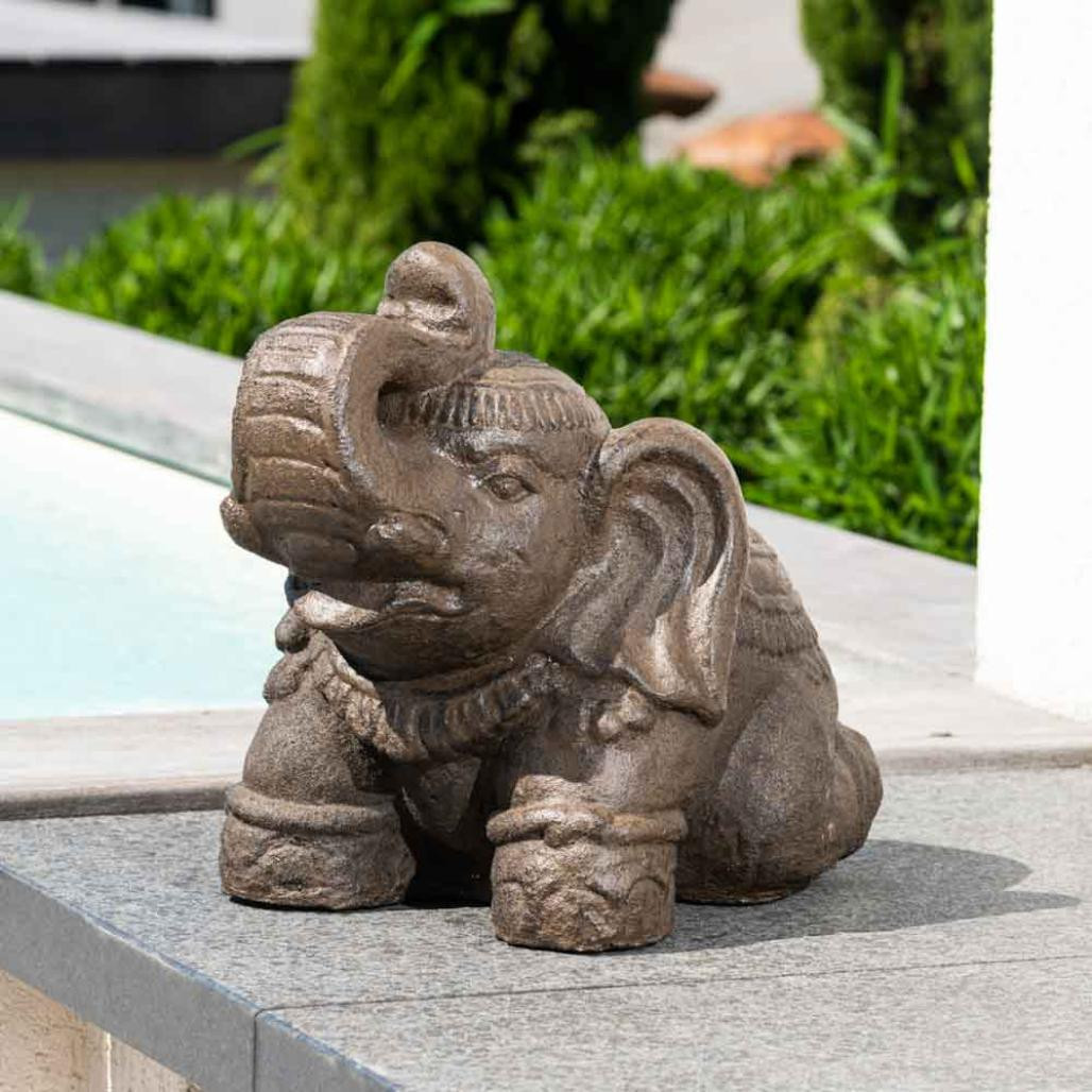 Statue eléphant assis 40cm brun antique