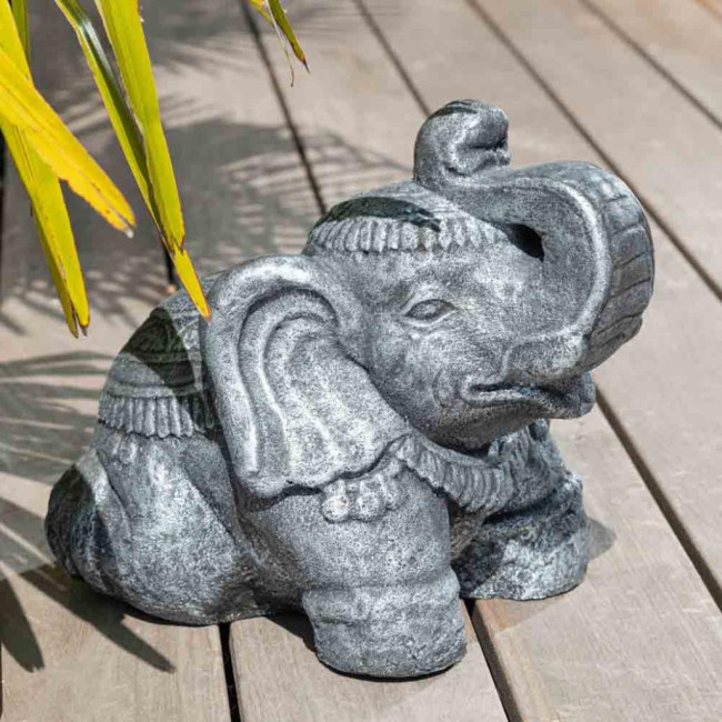 Statue eléphant assis 40cm gris antique