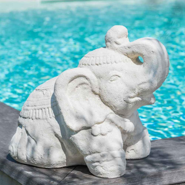 Statue eléphant assis 40cm blanc crème