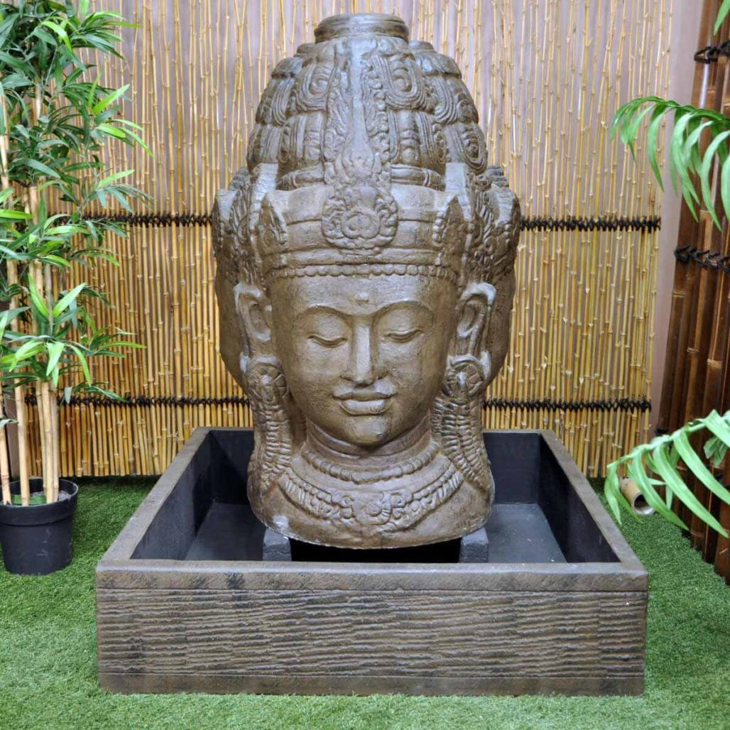 Fontaine de jardin visage de deesse dewi 1 m 30 brun antique