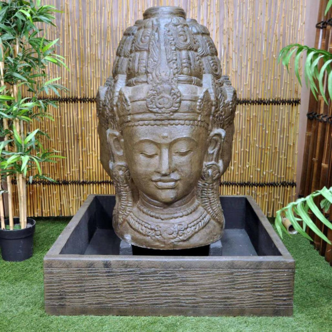 Fontaine de jardin visage de deesse dewi 1 m 30 brun antique