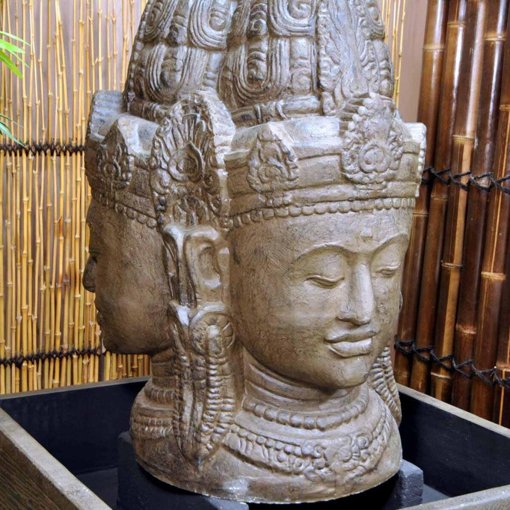 Fontaine de jardin visage de deesse dewi 1 m 30 brun antique