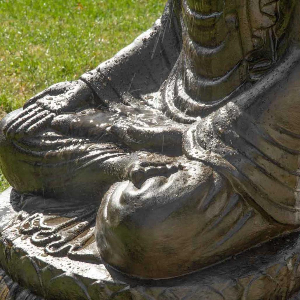 Fontaine de jardin bouddha assis 1 m 20 patiné