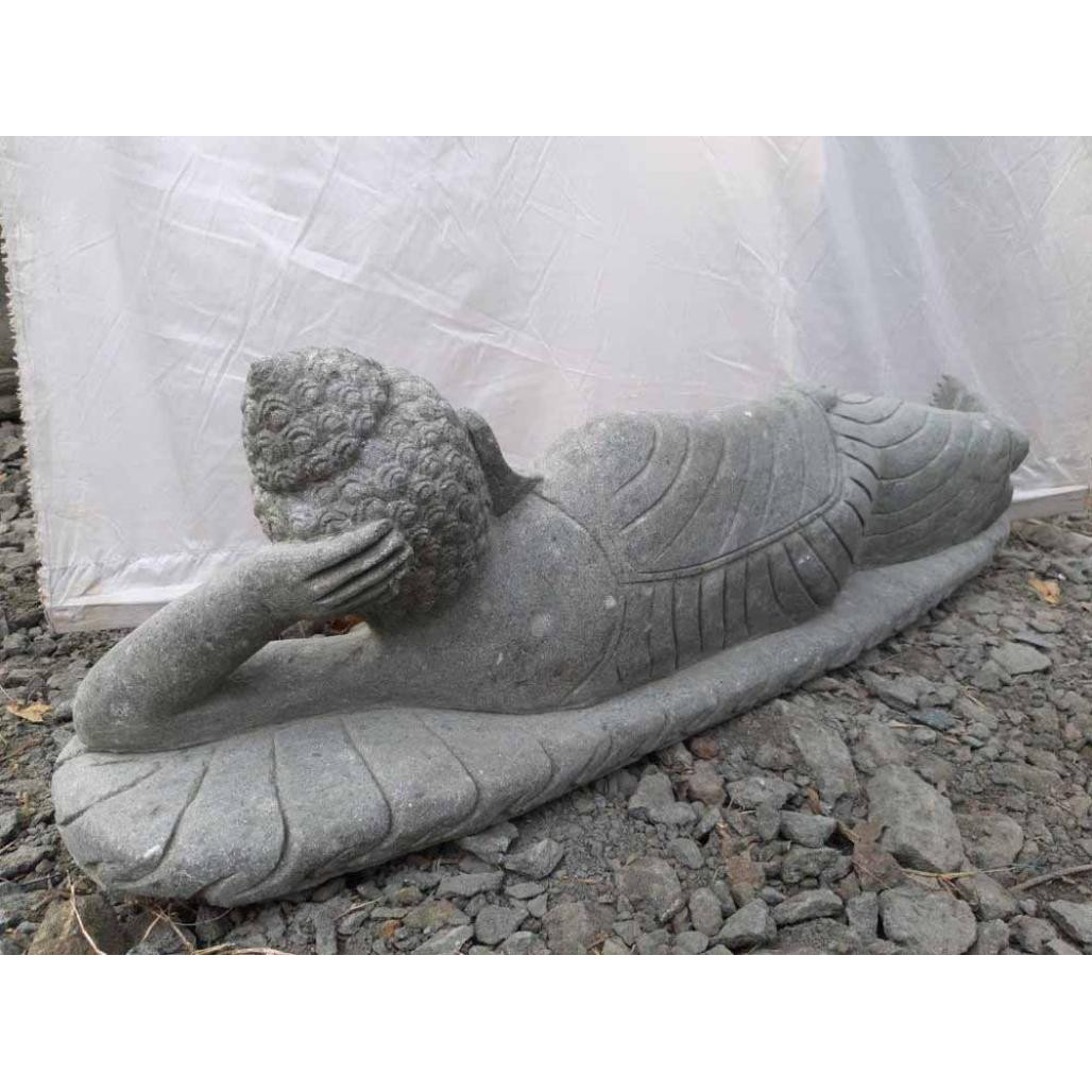 Statue bouddha allongé en pierre volcanique naturelle 1 m 20 Statue bouddha allongé en pierre volcanique naturelle 1 m 20