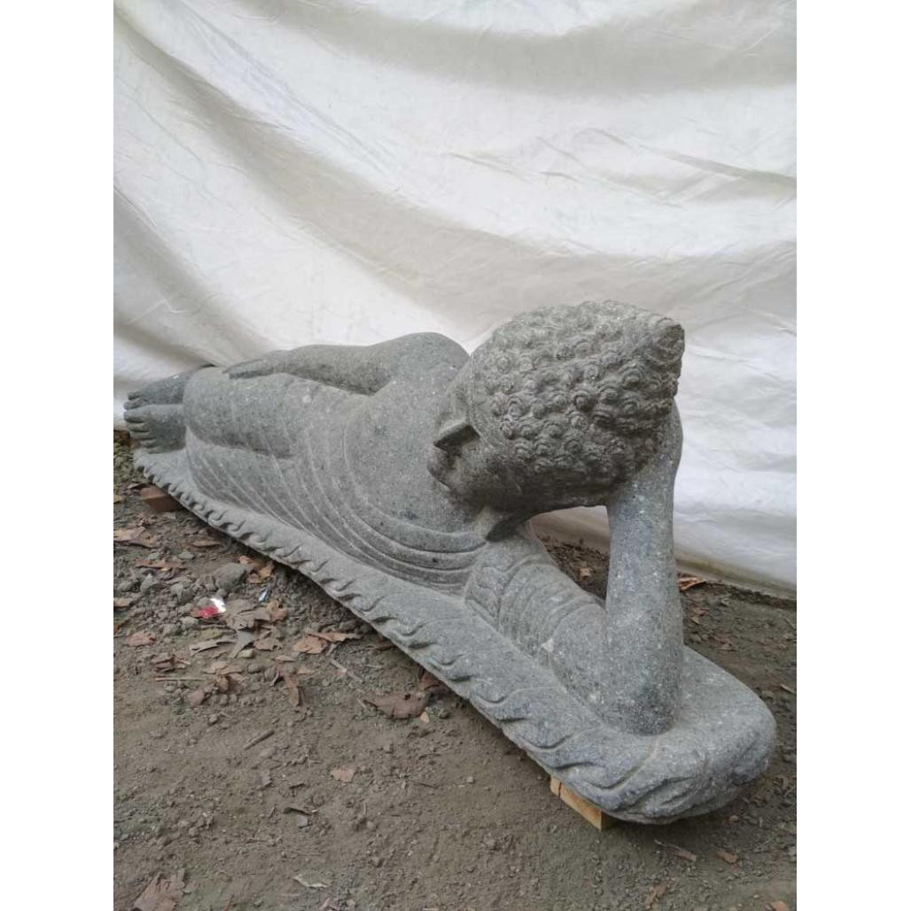 Statue bouddha allongé en pierre volcanique naturelle 1 m 20 Statue bouddha allongé en pierre volcanique naturelle 1 m 20