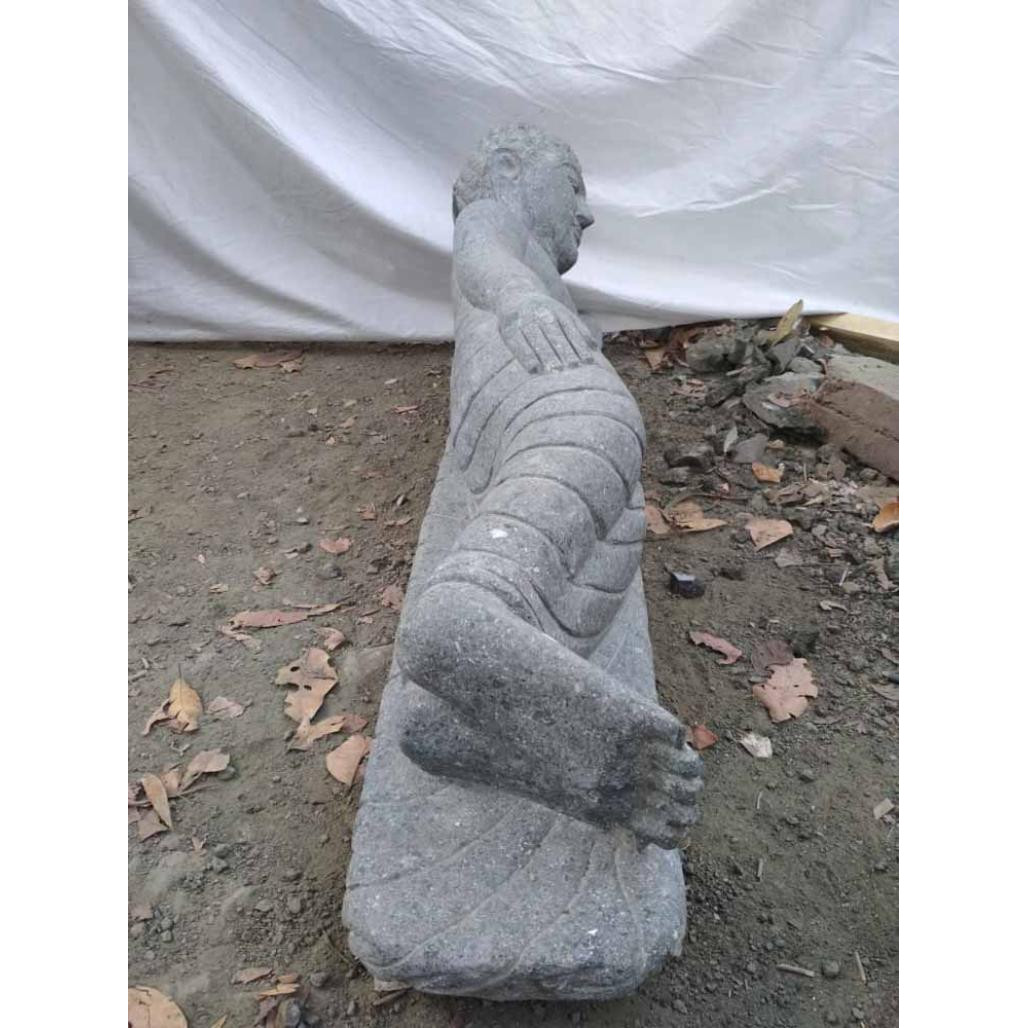 Statue bouddha allongé en pierre volcanique naturelle 1 m 20 Statue bouddha allongé en pierre volcanique naturelle 1 m 20