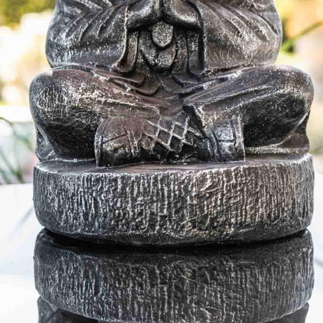 Statue moine shaolin assis gris patiné 40 cm