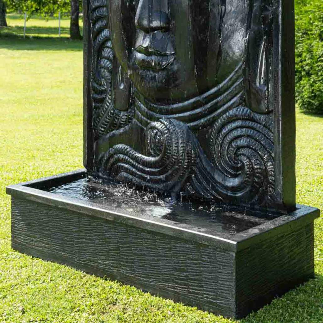 Grande fontaine de jardin mur d'eau visage de bouddha 2m 10 noir Grande fontaine de jardin mur d'eau visage de bouddha 2m 10 noir