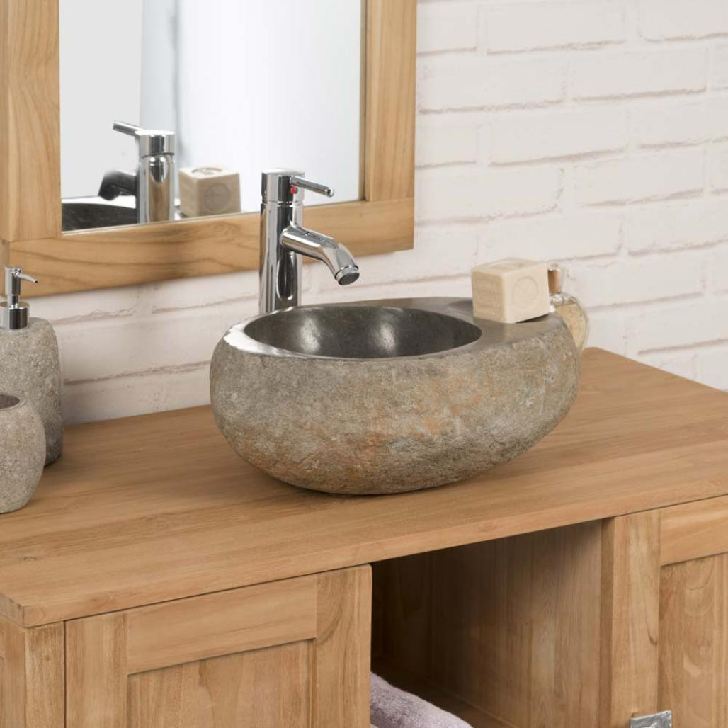 Vasque à poser en galet de riviere 35 cm porte savon Vasque à poser en galet de riviere 35 cm porte savon