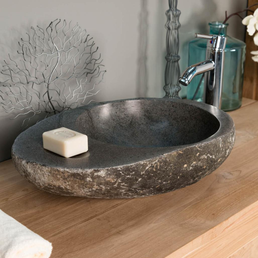 Vasque à poser en galet de riviere 40-45 cm porte savon Vasque à poser en galet de riviere 40-45 cm porte savon