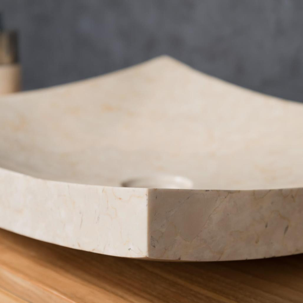Grande vasque crème 50cm à poser rectangle en marbre Gènes poli Grande vasque crème 50cm à poser rectangle en marbre Gènes poli