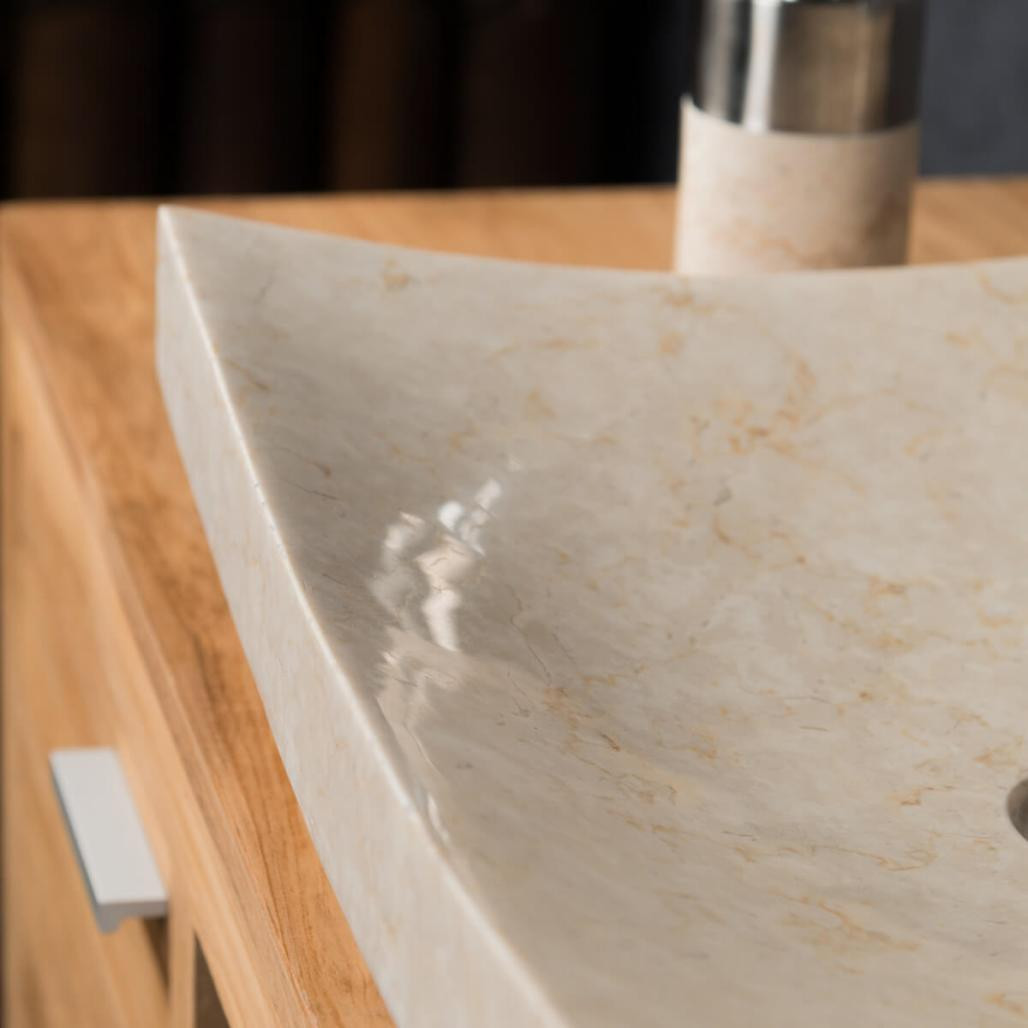 Grande vasque crème 50cm à poser rectangle en marbre Gènes poli Grande vasque crème 50cm à poser rectangle en marbre Gènes poli