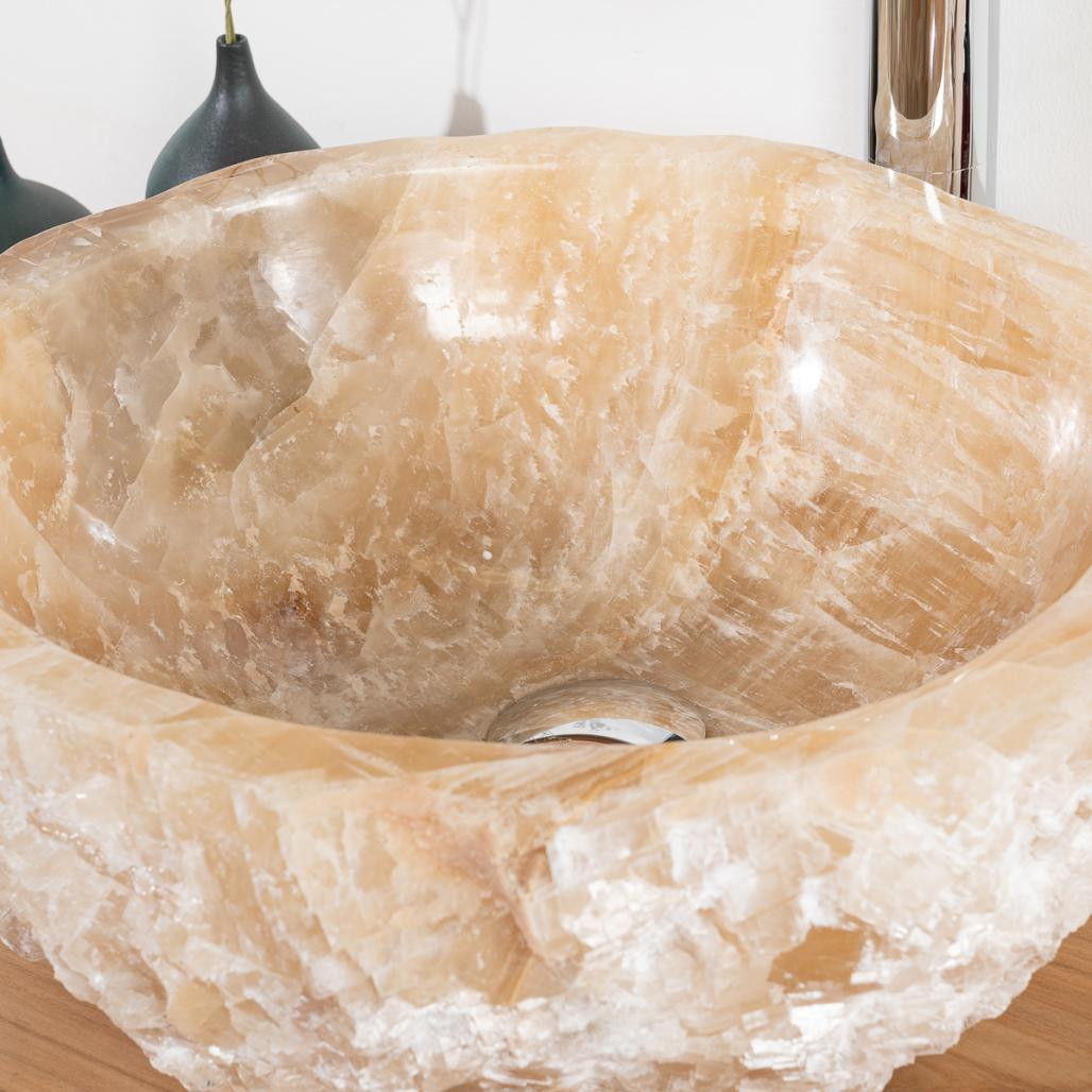Vasque de salle de bain à poser en pierre Onyx 40 - 45 cm
