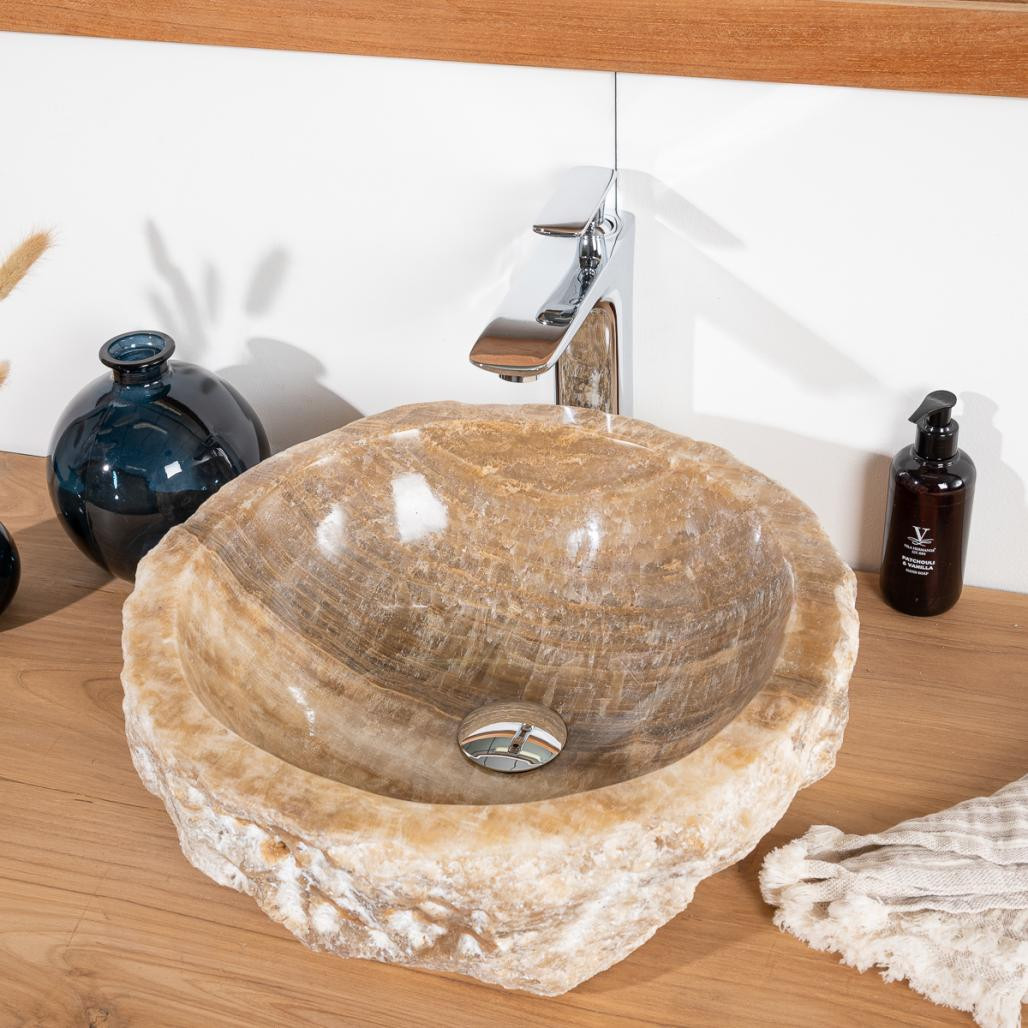 Vasque de salle de bain à poser en pierre Onyx 40 - 45 cm