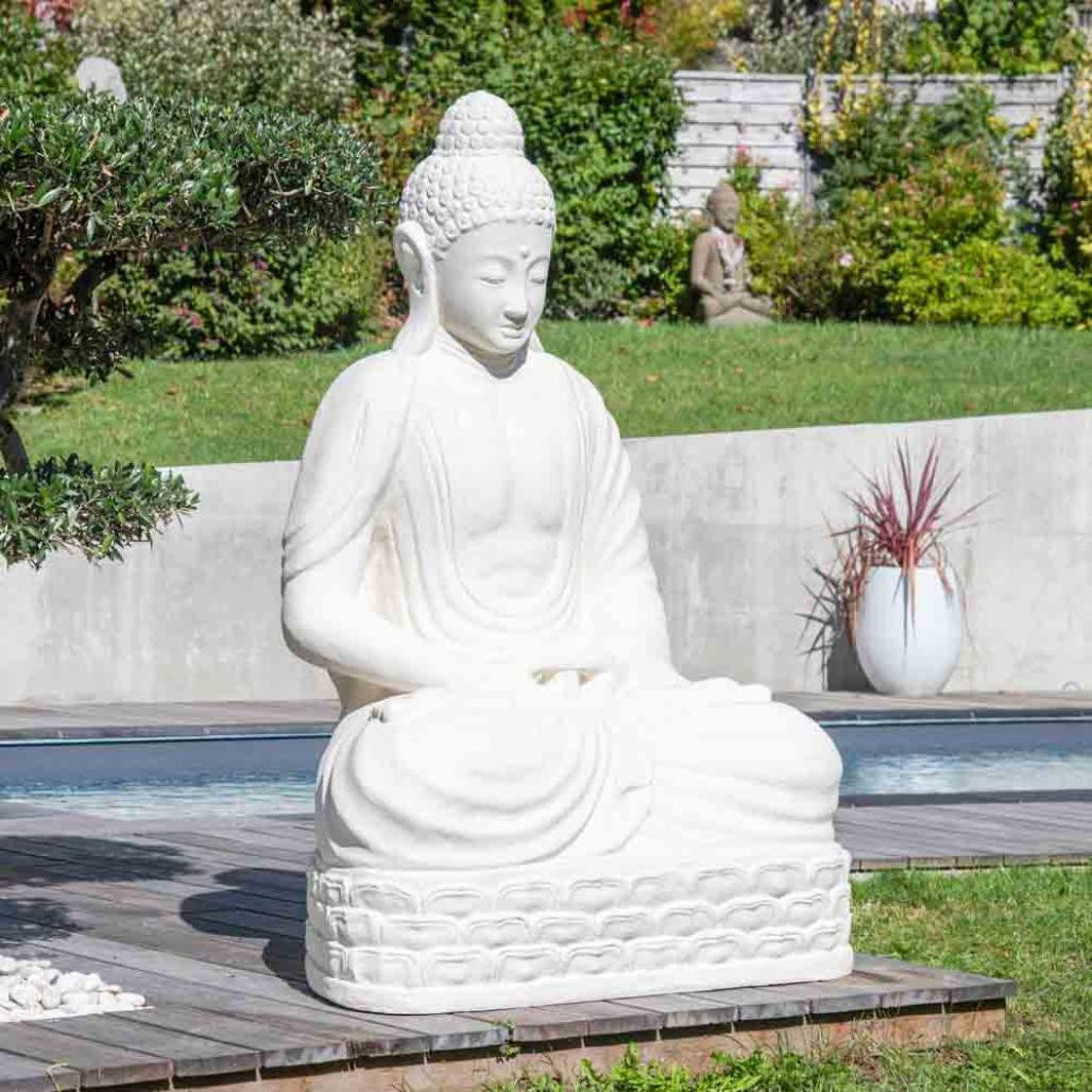 Statue jardin bouddha assis fibre de verre position chakra 150cm blanc
