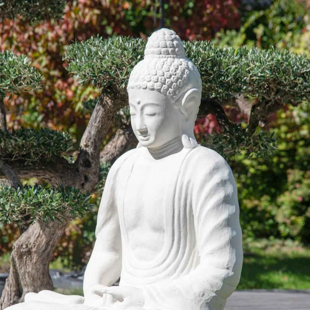 Statue jardin bouddha assis fibre de verre position chakra 150cm blanc Statue jardin bouddha assis fibre de verre position chakra 150cm blanc
