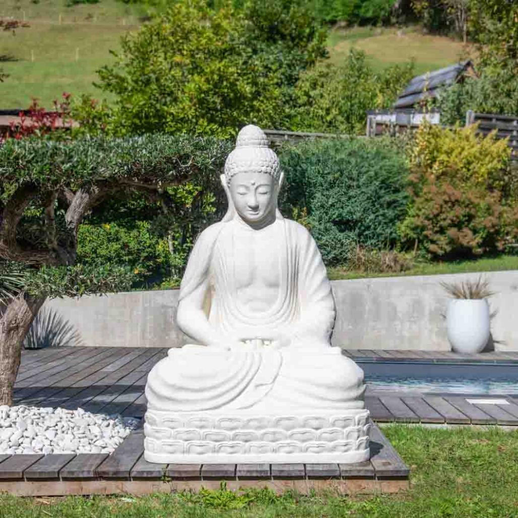 Statue jardin bouddha assis fibre de verre position chakra 150cm blanc Statue jardin bouddha assis fibre de verre position chakra 150cm blanc
