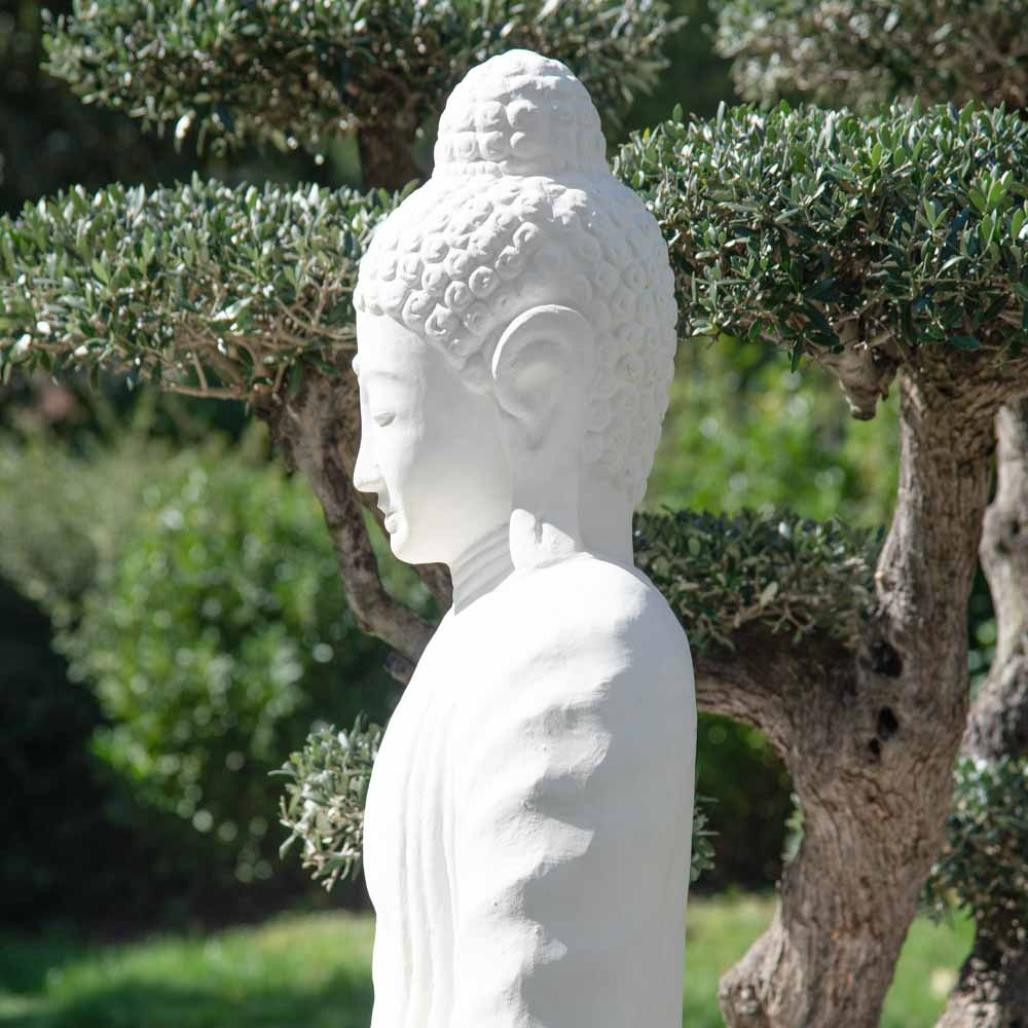Statue jardin bouddha assis fibre de verre position chakra 150cm blanc Statue jardin bouddha assis fibre de verre position chakra 150cm blanc