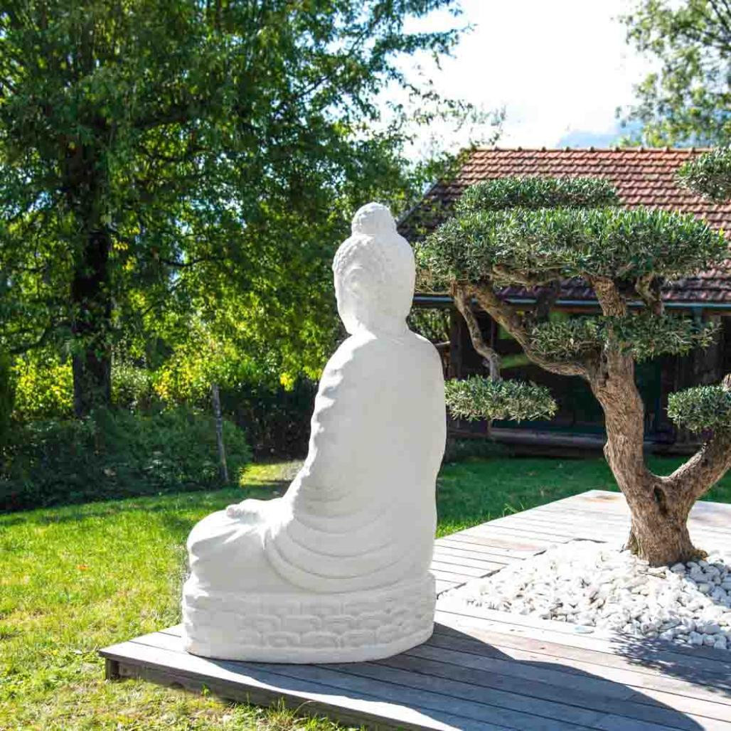 Statue jardin bouddha assis fibre de verre position chakra 150cm blanc Statue jardin bouddha assis fibre de verre position chakra 150cm blanc
