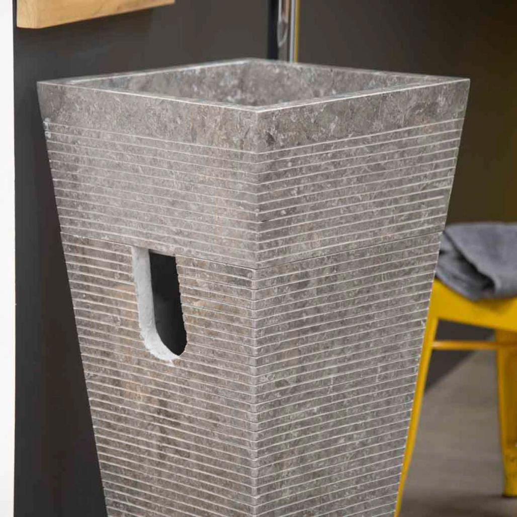 Vasque salle de bain sur pied en pierre pyramide Guizeh gris Vasque salle de bain sur pied en pierre pyramide Guizeh gris