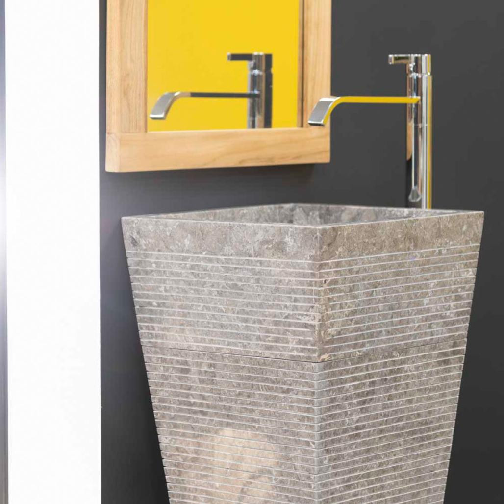Vasque salle de bain sur pied en pierre pyramide Guizeh gris Vasque salle de bain sur pied en pierre pyramide Guizeh gris
