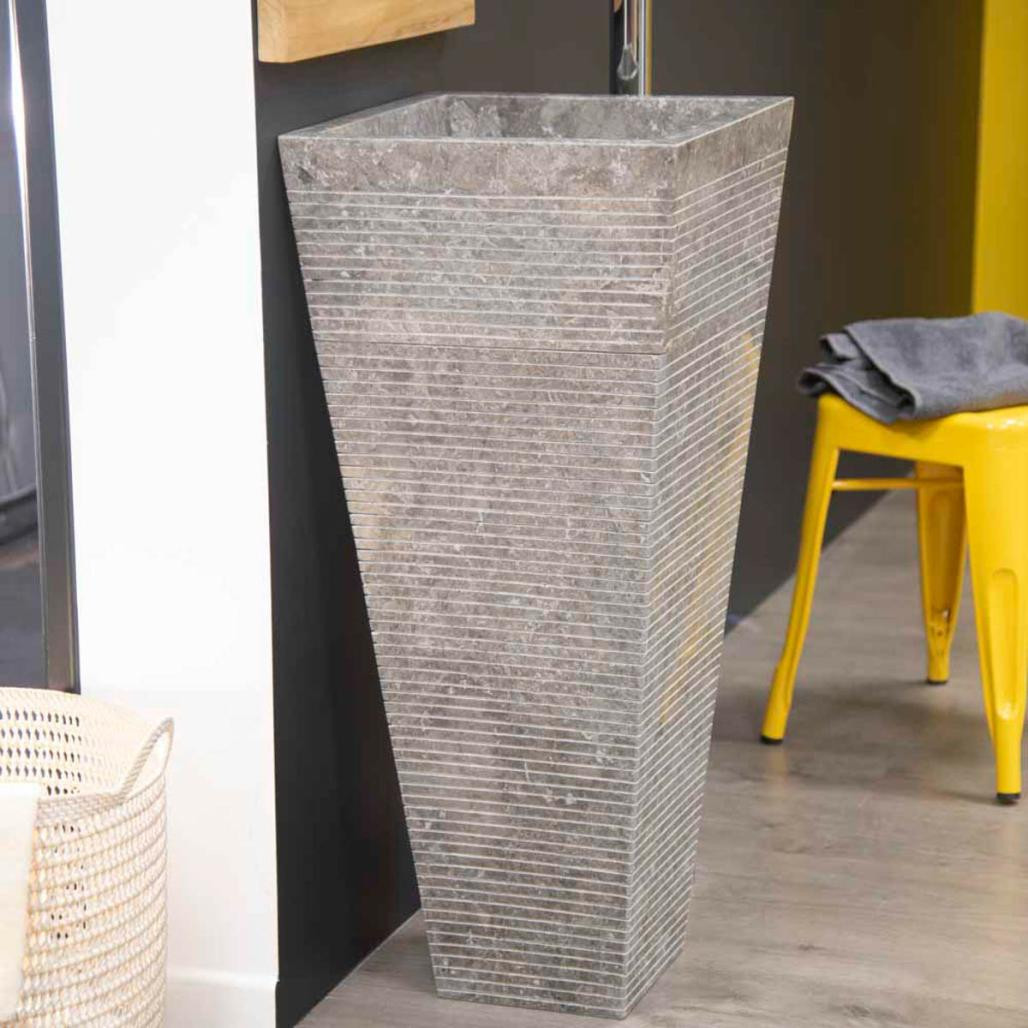 Vasque salle de bain sur pied en pierre pyramide Guizeh gris Vasque salle de bain sur pied en pierre pyramide Guizeh gris