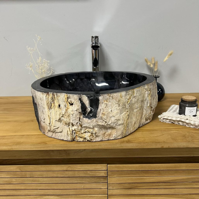 Vasque en bois pétrifié salle de bain 45 cm