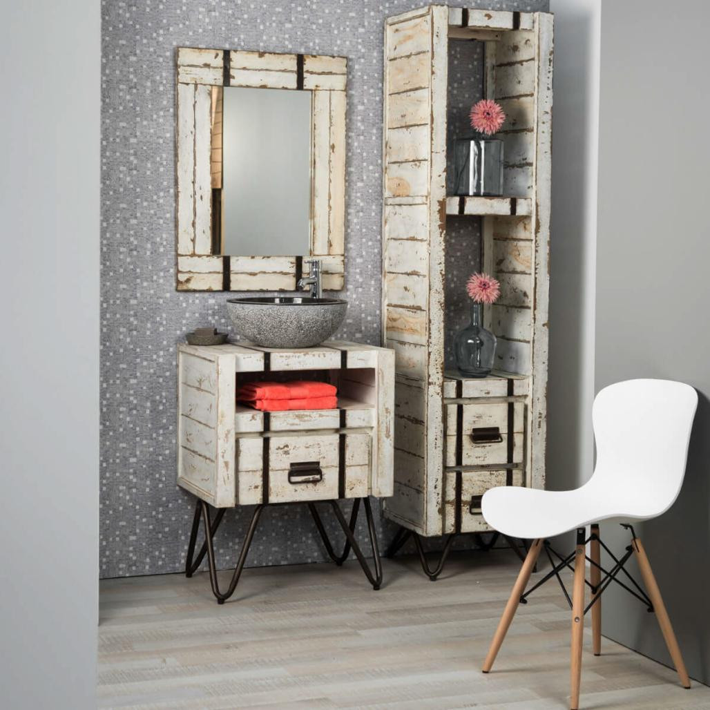 Meuble de salle de bain en mindi 60 cm Loft blanc Meuble de salle de bain en mindi 60 cm Loft blanc