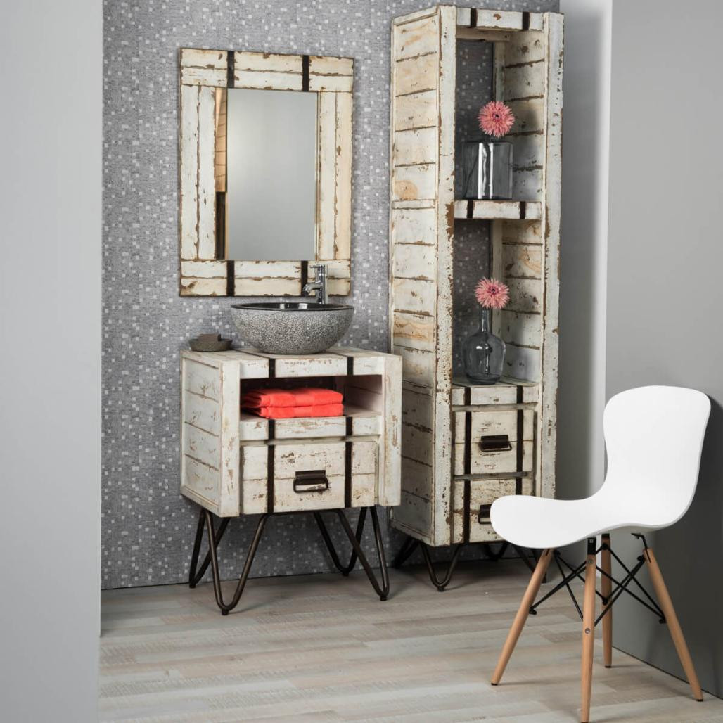 Miroir de salle de bain en mindi 60x80 Loft blanc