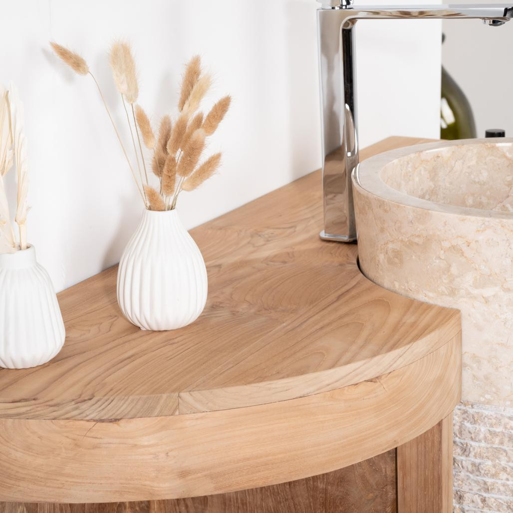 Meuble de salle de bain en teck Florence 120cm + vasque crème Meuble de salle de bain en teck Florence 120cm + vasque crème