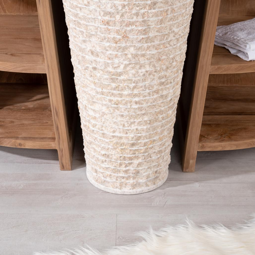 Meuble de salle de bain en teck Florence 120cm + vasque crème Meuble de salle de bain en teck Florence 120cm + vasque crème