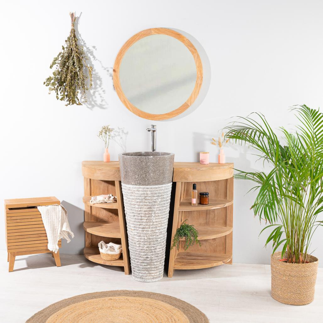 Meuble sous vasque en teck Florence 120cm + vasque gris