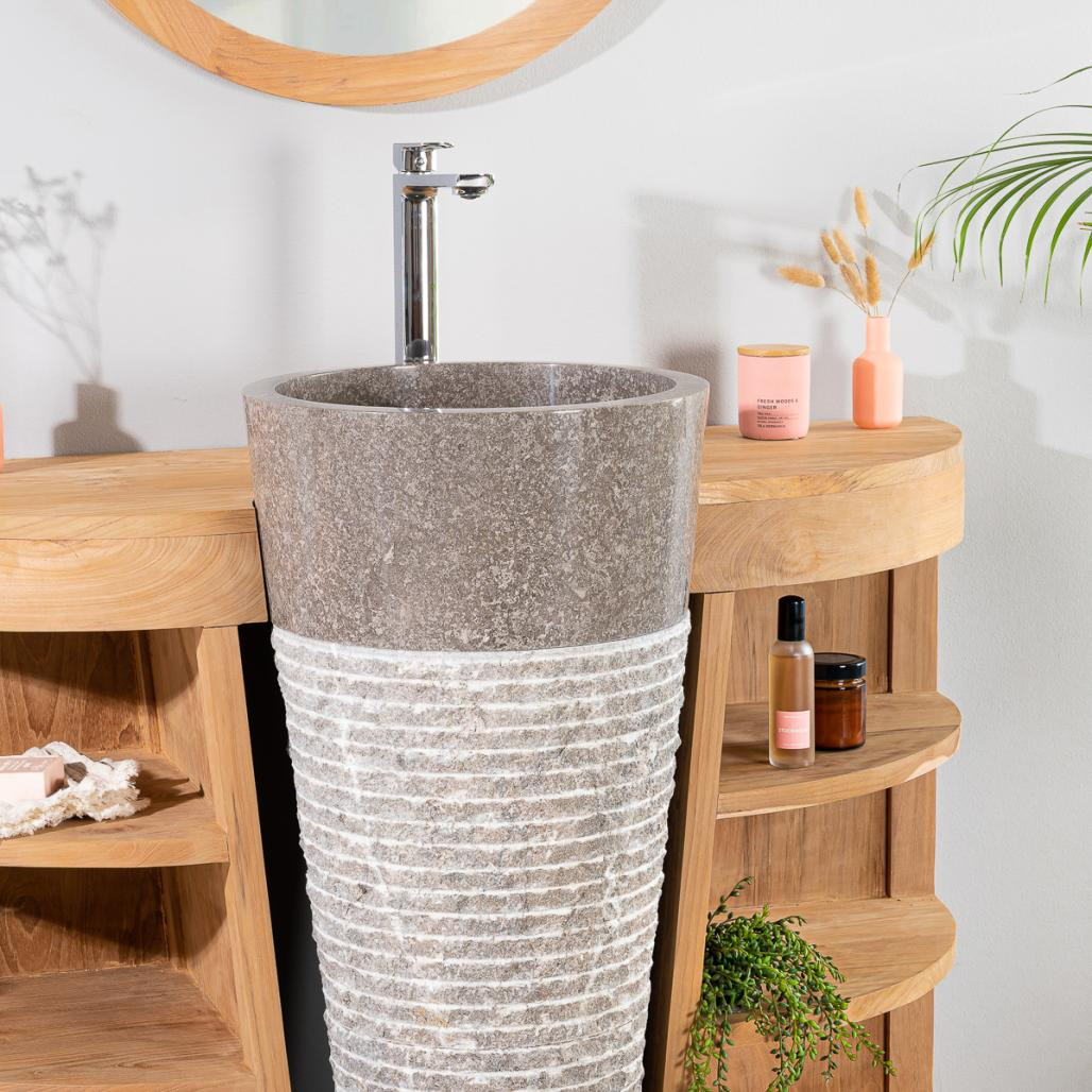 Meuble sous vasque en teck Florence 120cm + vasque gris