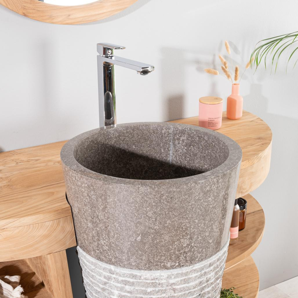 Meuble sous vasque en teck Florence 120cm + vasque gris