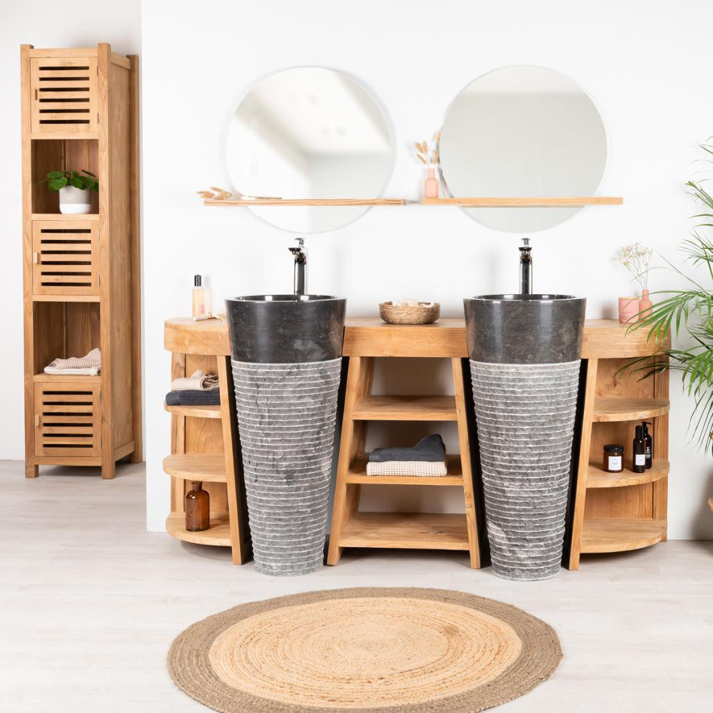 Meuble sous vasque en teck Florence double 180cm + vasques noir