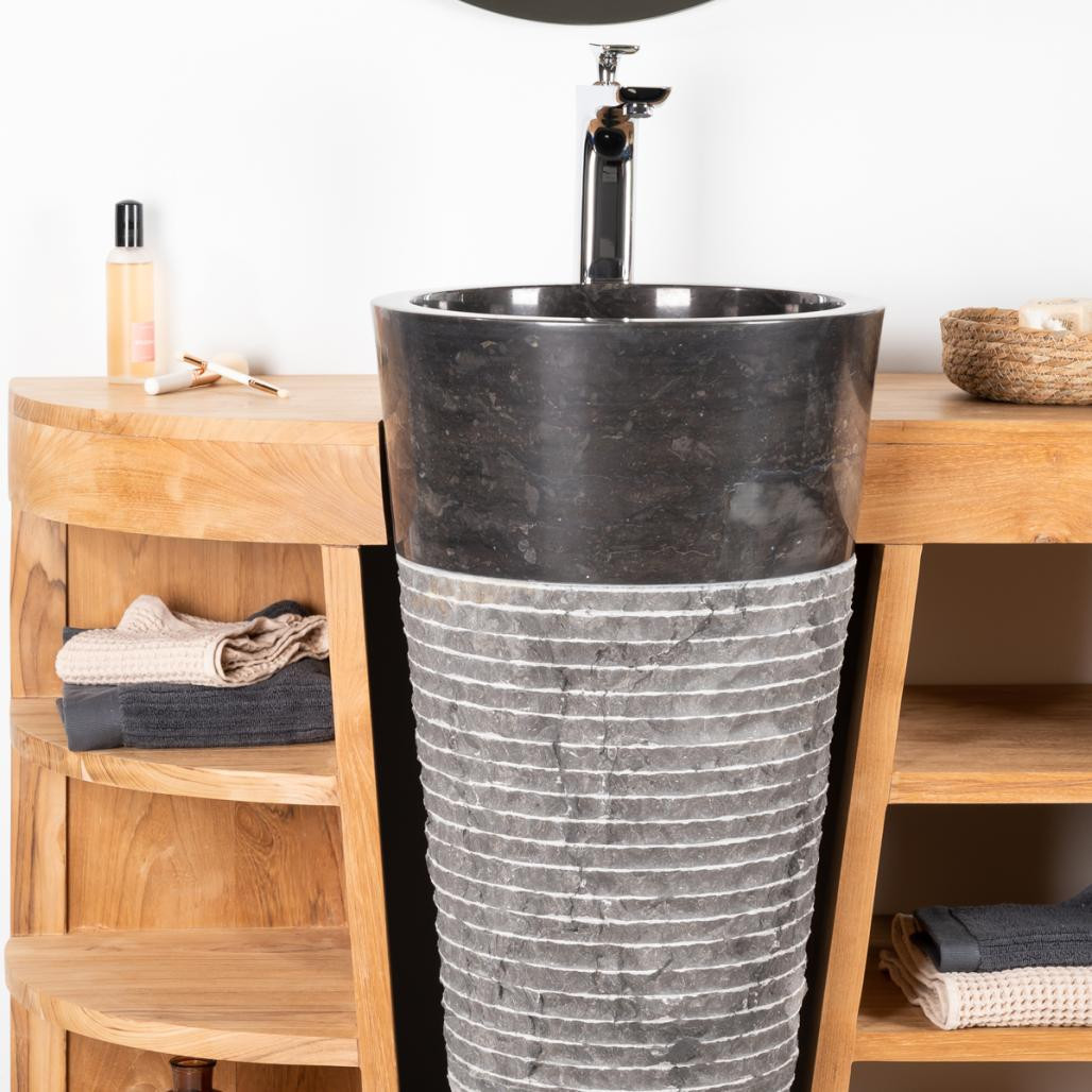 Meuble sous vasque en teck Florence double 180cm + vasques noir Meuble sous vasque en teck Florence double 180cm + vasques noir