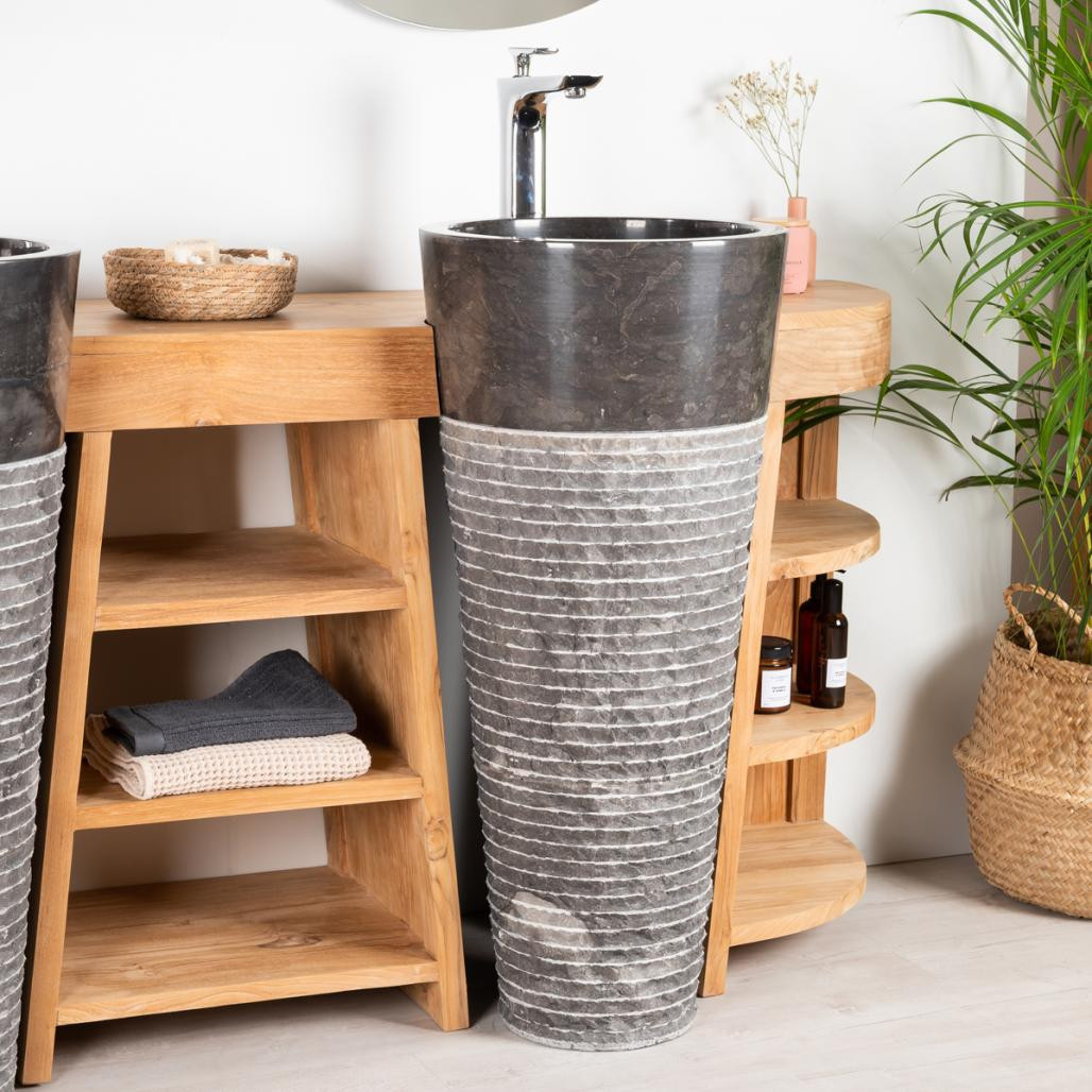 Meuble sous vasque en teck Florence double 180cm + vasques noir Meuble sous vasque en teck Florence double 180cm + vasques noir