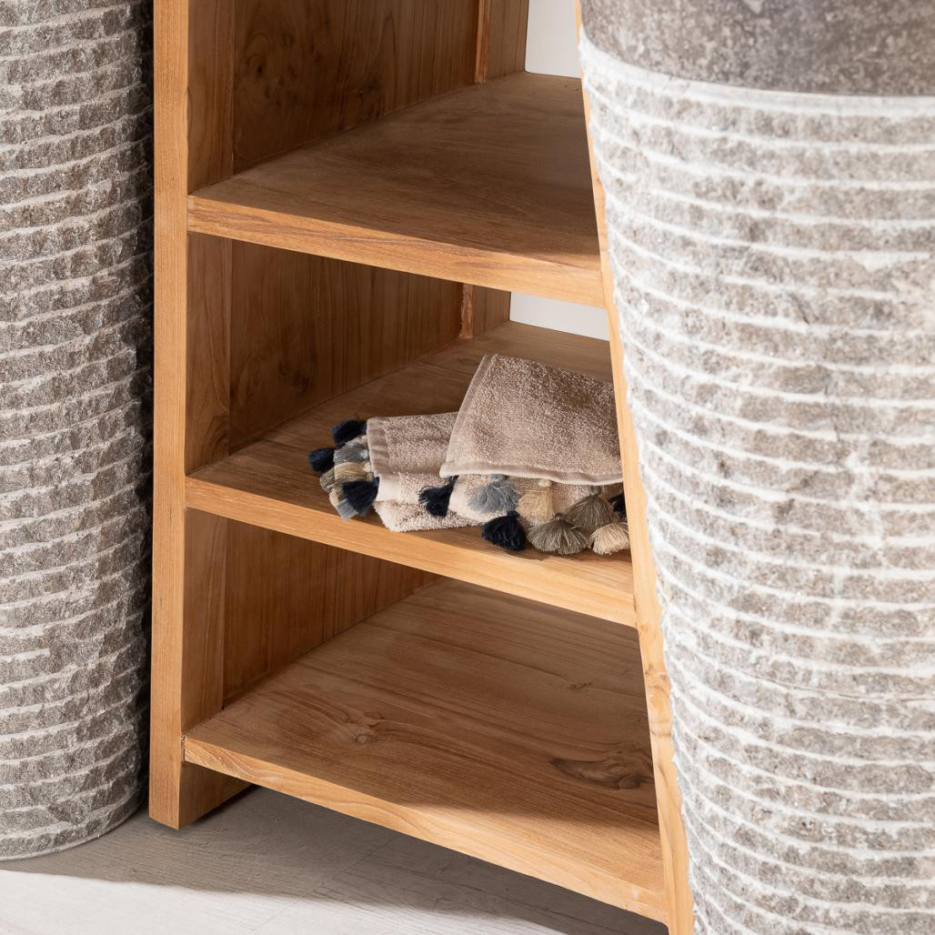 Meuble de salle de bain en teck Florence double 180cm + vasques gris Meuble de salle de bain en teck Florence double 180cm + vasques gris