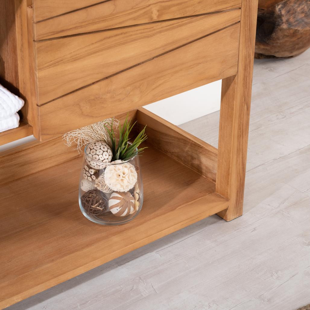 Meuble sous vasque en teck massif Cosy 160cm + 2 vasques gris