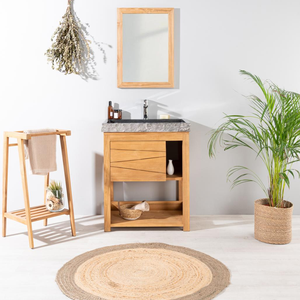 Meuble en teck massif Cosy 67cm + vasque noir Meuble en teck massif Cosy 67cm + vasque noir